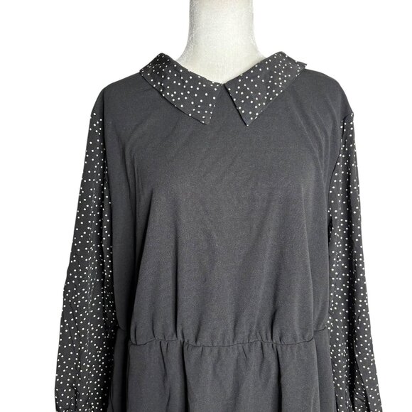 BloomChic Midi Dress Polka Dot Sleeves Size 22 24 Black Elastic Waist Pockets - Picture 3 of 7
